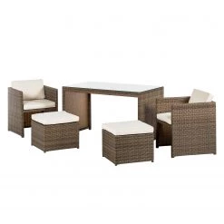 Merxx Balkonset Merano (11-teilig) - Kunststoffgeflecht - Braun / Creme